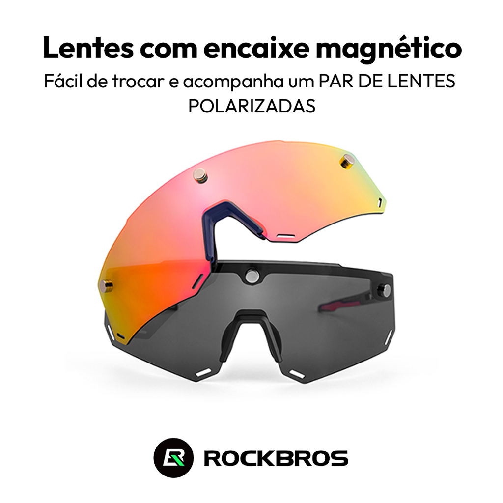 Óculos de Ciclismo Polarizado Rockbros Modelo Aurora Lentes Magnéticas
